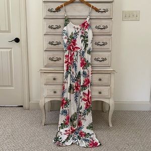 Vici White Floral Maxi Dress with Pink & Green Print